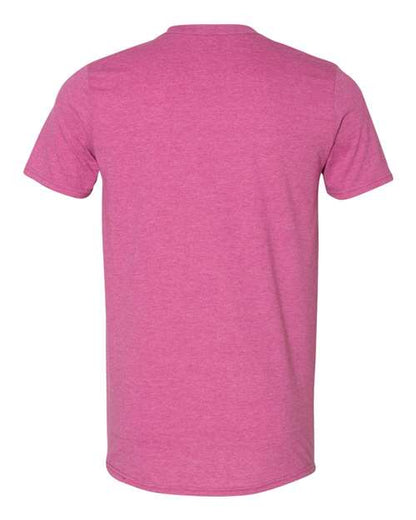 Gildan 64000 Softstyle T-shirt in Heather Berry, back view showing the neckline and short sleeves.