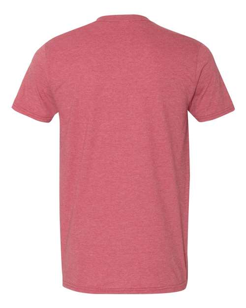 Gildan 64000 Softstyle T-shirt in Heather Cardinal Red, back view showing the neckline and short sleeves.
