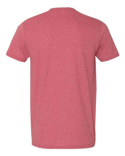 Gildan 64000 Softstyle T-shirt in Heather Cardinal Red, back view showing the neckline and short sleeves.