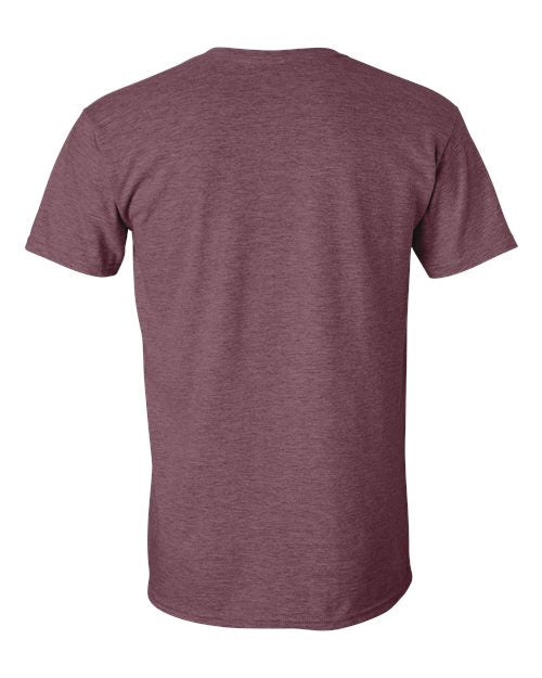 Gildan 64000 Softstyle T-shirt in Heather Maroon, back view showing the neckline and short sleeves.