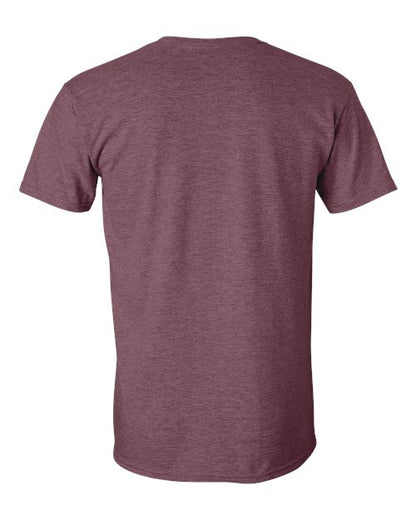 Gildan 64000 Softstyle T-shirt in Heather Maroon, back view showing the neckline and short sleeves.