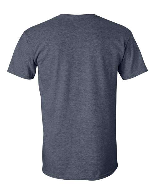 Gildan 64000 Softstyle T-shirt in Heather Navy, back view showing the neckline and short sleeves.