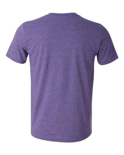 Gildan 64000 Softstyle T-shirt in Heather Purple, back view showing the neckline and short sleeves.