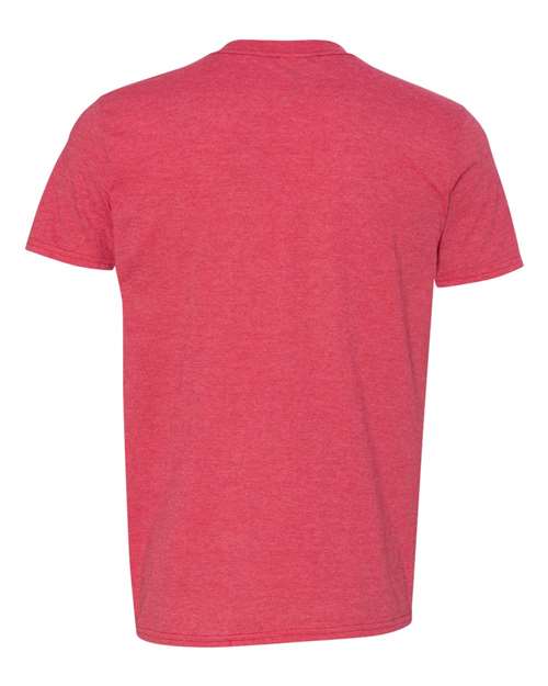 Gildan 64000 Softstyle T-shirt in Heather Red, back view showing the neckline and short sleeves.