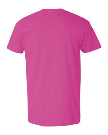 Gildan 64000 Softstyle T-shirt in Heliconia, back view showing the neckline and short sleeves.