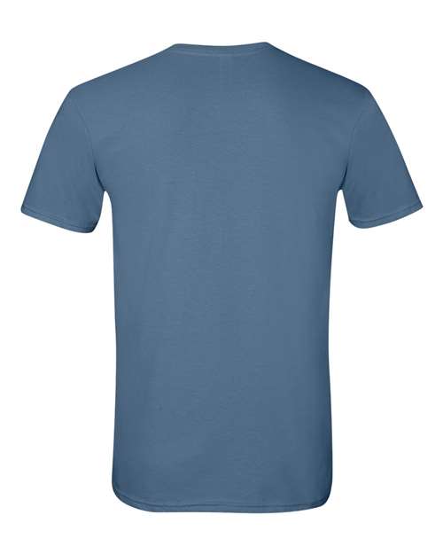 Gildan 64000 Softstyle T-shirt in Indigo Blue, back view showing the neckline and short sleeves.