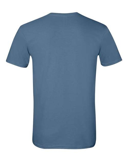 Gildan 64000 Softstyle T-shirt in Indigo Blue, back view showing the neckline and short sleeves.