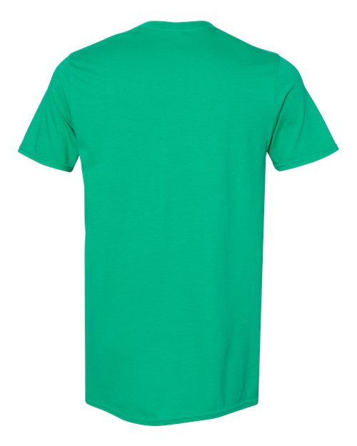 Gildan 64000 Softstyle T-shirt in Kelly Green, back view showing the neckline and short sleeves.