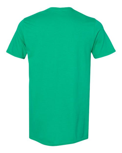 Gildan 64000 Softstyle T-shirt in Kelly Green, back view showing the neckline and short sleeves.