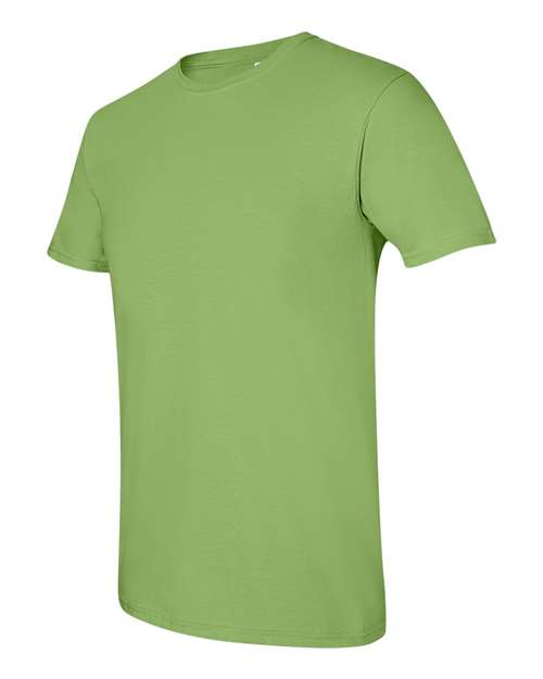 Gildan 64000 Softstyle T-shirt in Kiwi, angled front view showing the crew neckline and short sleeves.