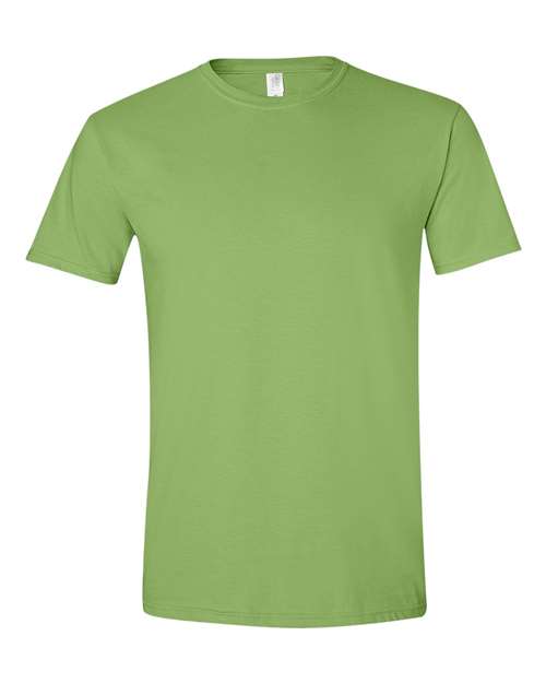 Gildan 64000 Softstyle T-shirt in Kiwi, front view showing the crew neckline and short sleeves.
