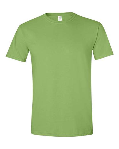 Gildan 64000 Softstyle T-shirt in Kiwi, front view showing the crew neckline and short sleeves.