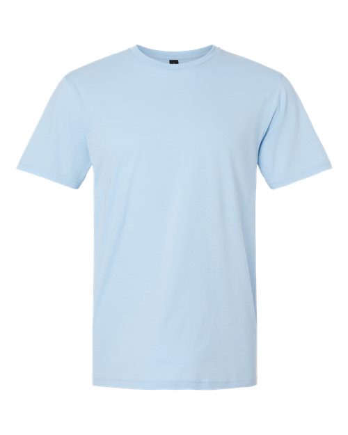 Gildan 64000 Softstyle T-shirt in Light Blue, front view showing the crew neckline and short sleeves.