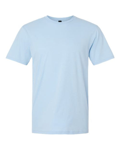 Gildan 64000 Softstyle T-shirt in Light Blue, front view showing the crew neckline and short sleeves.