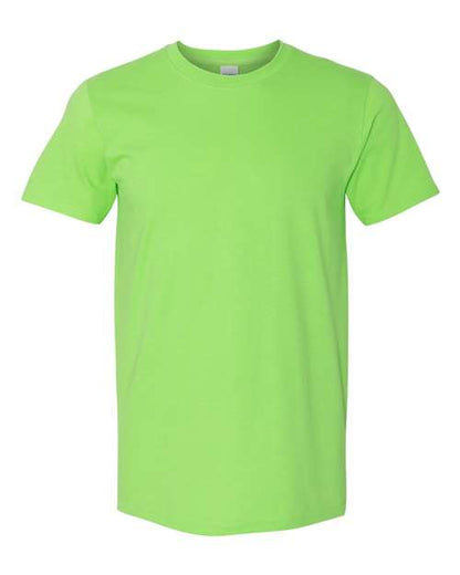 Gildan 64000 Softstyle T-shirt in Lime, front view showing the crew neckline and short sleeves.