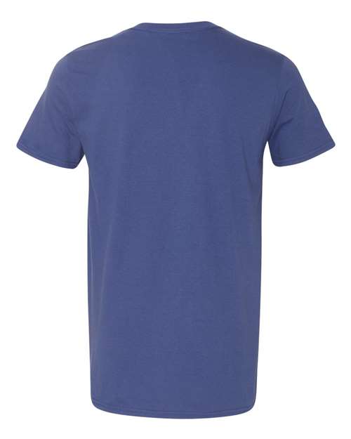 Gildan 64000 Softstyle T-shirt in Metro Blue, back view showing the neckline and short sleeves.