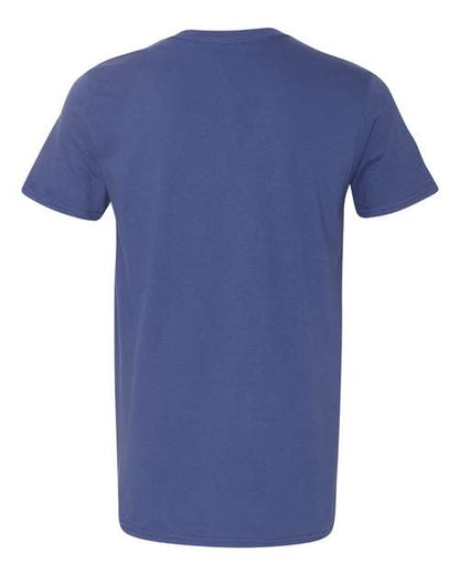 Gildan 64000 Softstyle T-shirt in Metro Blue, back view showing the neckline and short sleeves.