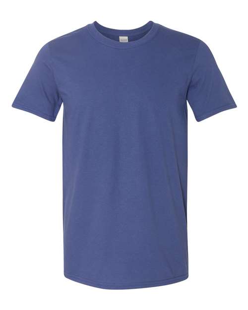 Gildan 64000 Softstyle T-shirt in Metro Blue, front view showing the crew neckline and short sleeves.