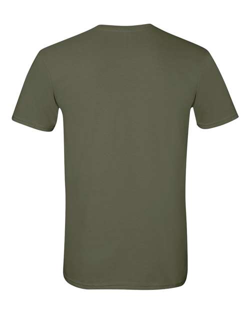 Gildan 64000 Softstyle T-shirt in Military Green, back view showing the neckline and short sleeves.