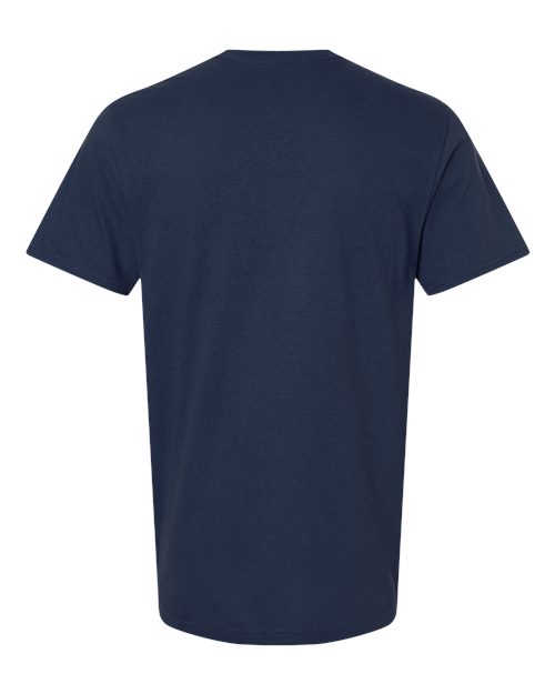 Gildan 64000 Softstyle T-shirt in Navy, back view showing the neckline and short sleeves.
