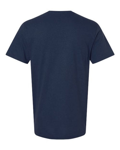 Gildan 64000 Softstyle T-shirt in Navy, back view showing the neckline and short sleeves.