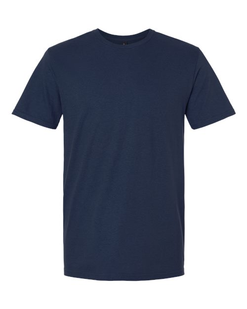 Gildan 64000 Softstyle T-shirt in Navy, front view showing the crew neckline and short sleeves.