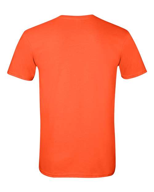 Gildan 64000 Softstyle T-shirt in Orange, back view showing the neckline and short sleeves.