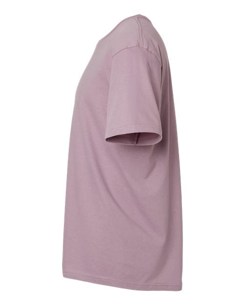 Gildan 64000 Softstyle T-shirt in Paragon, side view showing the short sleeve and hem.