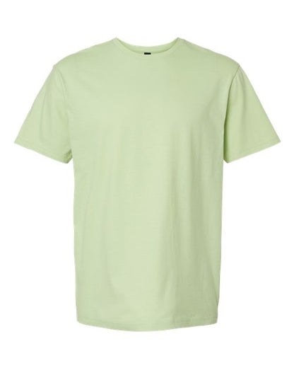 Gildan 64000 Softstyle T-shirt in Pistachio, front view showing the crew neckline and short sleeves.