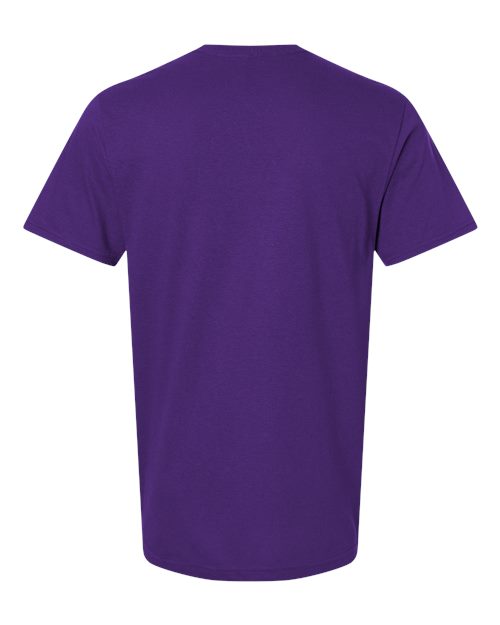 Gildan 64000 Softstyle T-shirt in Purple, back view showing the neckline and short sleeves.