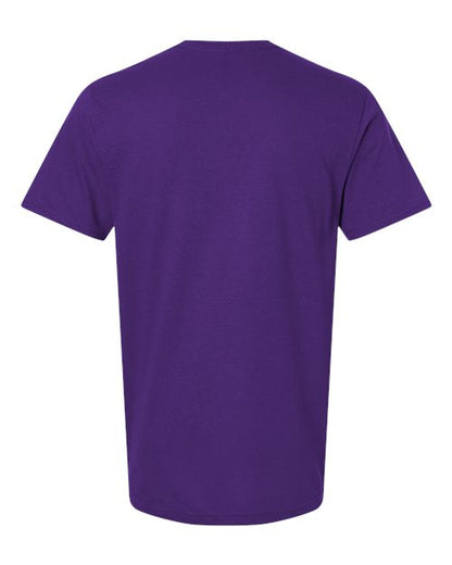 Gildan 64000 Softstyle T-shirt in Purple, back view showing the neckline and short sleeves.