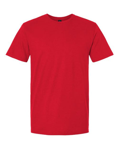 Gildan 64000 Softstyle T-shirt in Red, front view showing the crew neckline and short sleeves.