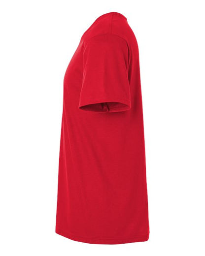 Gildan 64000 Softstyle T-shirt in Red, side view showing the short sleeve and hem.