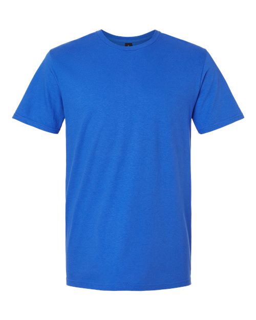 Gildan 64000 Softstyle T-shirt in Royal, front view showing the crew neckline and short sleeves.