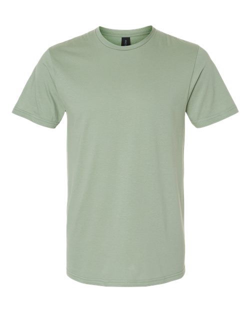 Gildan 64000 Softstyle T-shirt in Sage, front view showing the crew neckline and short sleeves.