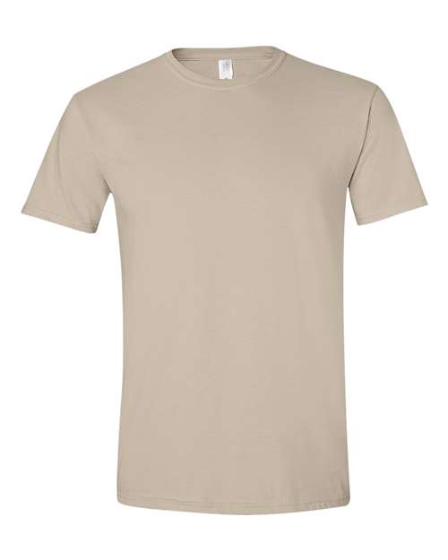 Gildan 64000 Softstyle T-shirt in Sand, front view showing the crew neckline and short sleeves.