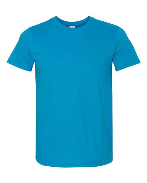Gildan 64000 Softstyle T-shirt in Sapphire, front view showing the crew neckline and short sleeves.
