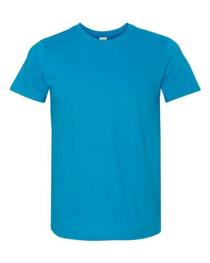 Gildan 64000 Softstyle T-shirt in Sapphire, front view showing the crew neckline and short sleeves.