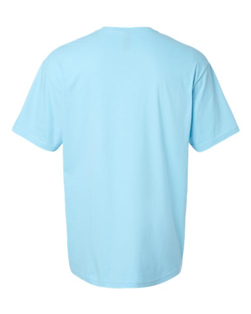 Gildan 64000 Softstyle T-shirt in Sky, back view showing the neckline and short sleeves.
