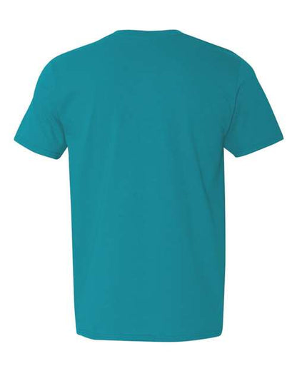 Gildan 64000 Softstyle T-shirt in Tropical Blue, back view showing the neckline and short sleeves.