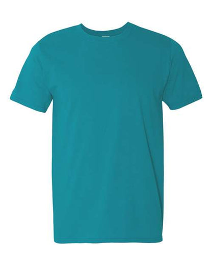Gildan 64000 Softstyle T-shirt in Tropical Blue, front view showing the crew neckline and short sleeves.