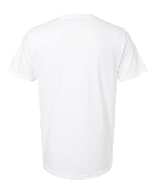 Gildan 64000 Softstyle T-shirt in White, back view showing the neckline and short sleeves.