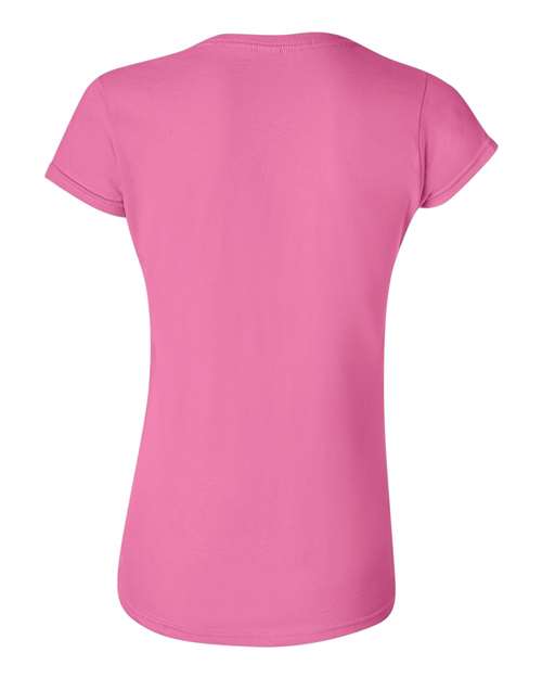 Gildan 64000L Softstyle women's T-shirt in Azalea, back view showing the neckline and short sleeves.