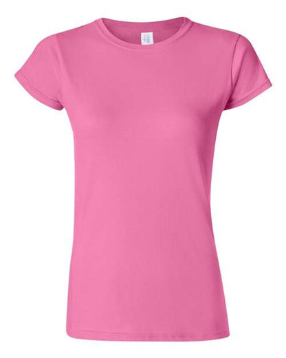Gildan 64000L Softstyle women's T-shirt in Azalea, front view showing the crew neckline and short sleeves.