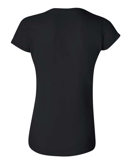 Gildan 64000L Softstyle women's T-shirt in Black, back view showing the neckline and short sleeves.