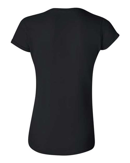 Gildan 64000L Softstyle women's T-shirt in Black, back view showing the neckline and short sleeves.