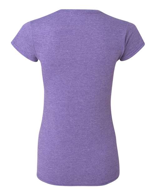 Gildan 64000L Softstyle women's T-shirt in Heather Purple, back view showing the neckline and short sleeves.