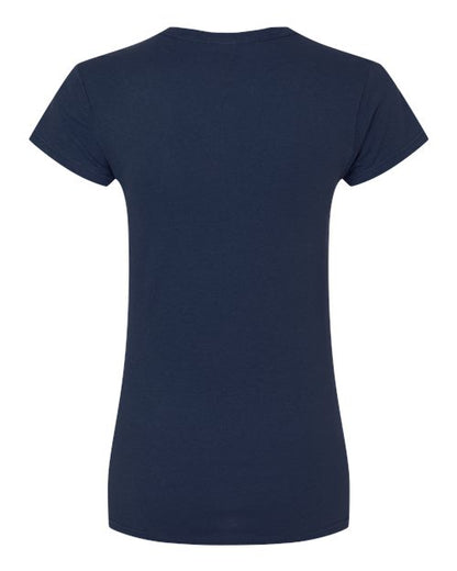 Gildan 64000L Softstyle women's T-shirt in Navy, back view showing the neckline and short sleeves.