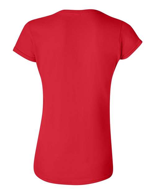 Gildan 64000L Softstyle women's T-shirt in Red, back view showing the neckline and short sleeves.