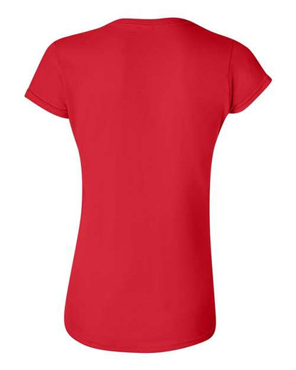 Gildan 64000L Softstyle women's T-shirt in Red, back view showing the neckline and short sleeves.
